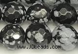 COB773 15 inches 12mm faceted round snowflake obsidian beads