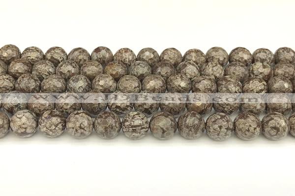 COB782 15 inches 10mm faceted round Chinese snowflake obsidian beads