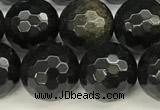 COB786 15 inches 8mm faceted round golden obsidian beads