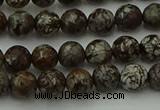 COB811 15.5 inches 6mm faceted round red snowflake obsidian beads