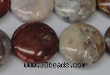 COJ235 15.5 inches 25mm flat round blood stone beads wholesale