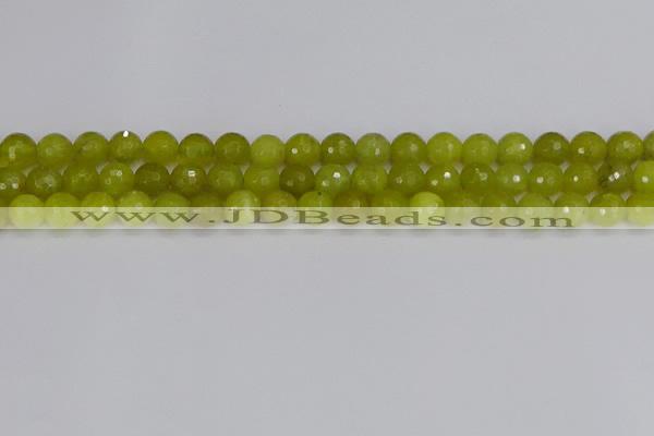 COJ410 15.5 inches 8mm faceted round olive jade beads