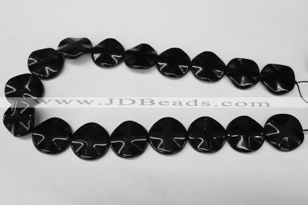 CON96 15.5 inches 23mm wavy coin black onyx gemstone beads