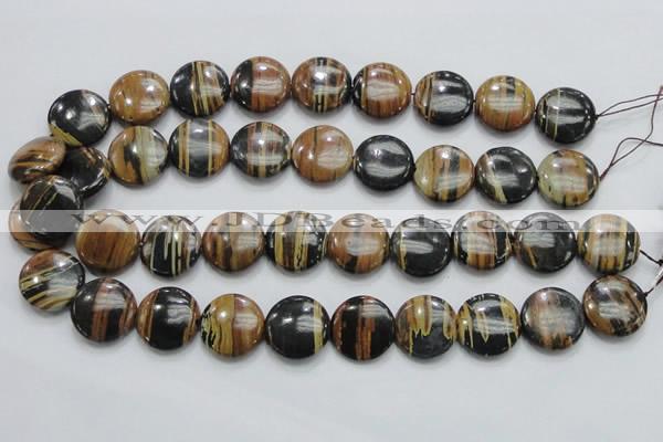 COP213 15.5 inches 20mm flat round natural brown opal gemstone beads