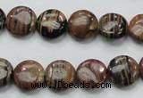 COP229 15.5 inches 12mm flat round natural brown opal gemstone beads