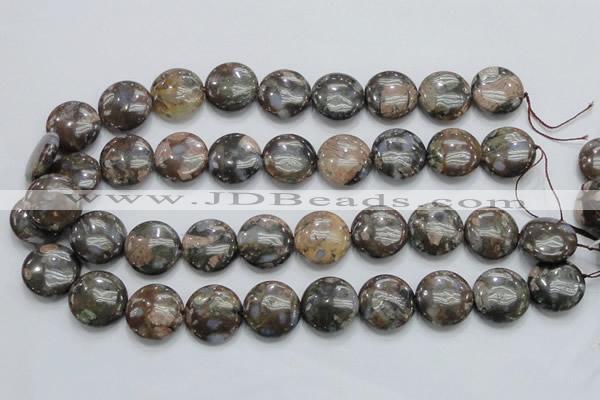 COP251 15.5 inches 20mm flat round natural grey opal gemstone beads