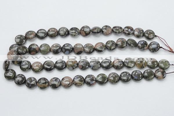 COP270 15.5 inches 14mm flat round natural grey opal gemstone beads