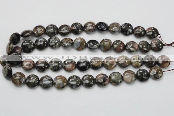 COP271 15.5 inches 16mm flat round natural grey opal gemstone beads