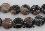 COP290 15.5 inches 12mm flat round natural grey opal beads