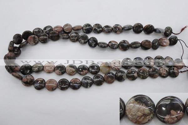 COP290 15.5 inches 12mm flat round natural grey opal beads