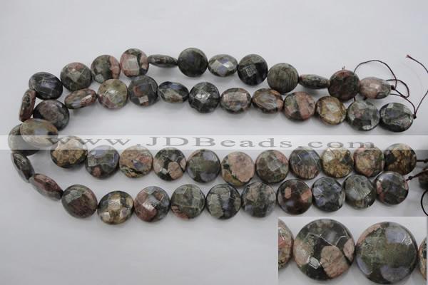 COP295 15.5 inches 16mm faceted coin natural grey opal beads