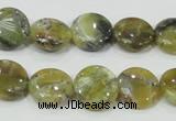 COP557 15.5 inches 14mm flat round natural yellow & green opal beads