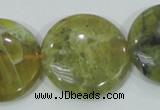 COP559 15.5 inches 30mm flat round natural yellow & green opal beads