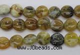 COP566 15.5 inches 8mm flat round natural yellow & green opal beads