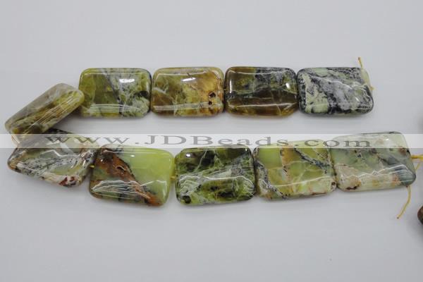 COP573 15.5 inches 30*40mm rectangle natural yellow & green opal beads