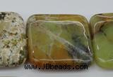 COP583 15.5 inches 35*35mm square natural yellow & green opal beads