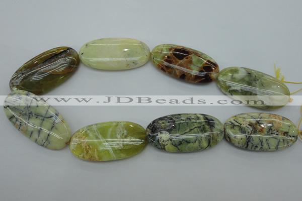 COP599 15.5 inches 25*50mm oval natural yellow & green opal beads