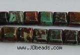 COP613 15.5 inches 10*10mm square double drilled green opal beads