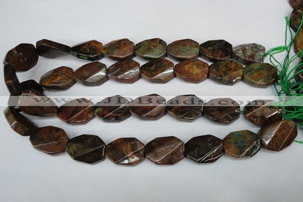 COP771 15.5 inches 18*25mm twisted octagonal green opal gemstone beads