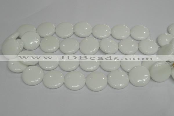 CPB100 15.5 inches 25mm flat round white porcelain beads wholesale