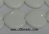 CPB107 15.5 inches 25*25mm heart white porcelain beads wholesale