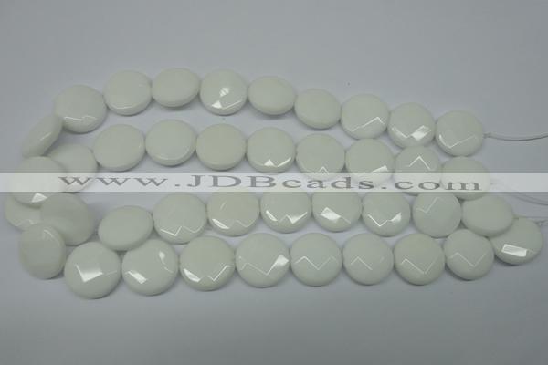 CPB304 15 inches 18mm faceted coin white porcelain beads