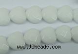 CPB311 15 inches 14*14mm faceted heart white porcelain beads