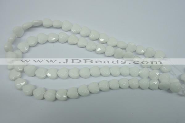 CPB311 15 inches 14*14mm faceted heart white porcelain beads