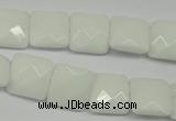 CPB320 15 inches 12*12mm faceted square white porcelain beads