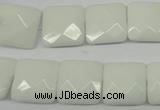 CPB321 15 inches 14*14mm faceted square white porcelain beads