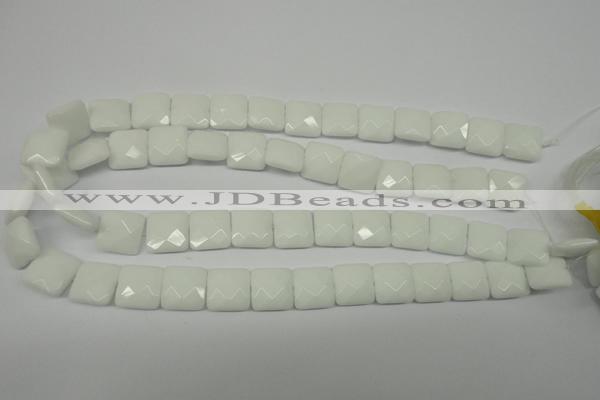 CPB321 15 inches 14*14mm faceted square white porcelain beads