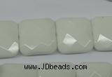 CPB323 15 inches 18*18mm faceted square white porcelain beads