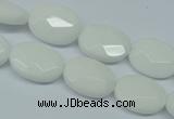 CPB336 15 inches 10*14mm faceted oval white porcelain beads