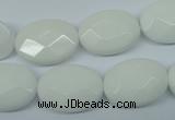 CPB339 15 inches 15*20mm faceted oval white porcelain beads