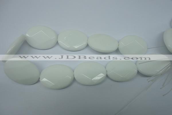 CPB342 15 inches 30*40mm faceted oval white porcelain beads