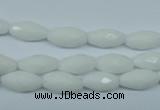 CPB357 15 inches 6*12mm faceted rice white porcelain beads wholesale