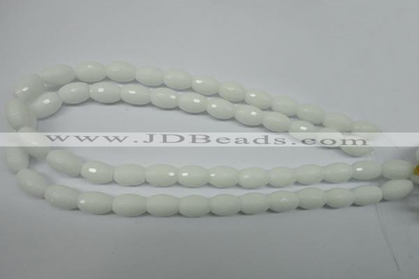 CPB358 15 inches 8*12mm faceted rice white porcelain beads wholesale