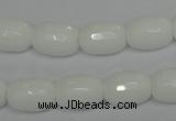 CPB41 15.5 inches 10*14mm faceted drum white porcelain beads