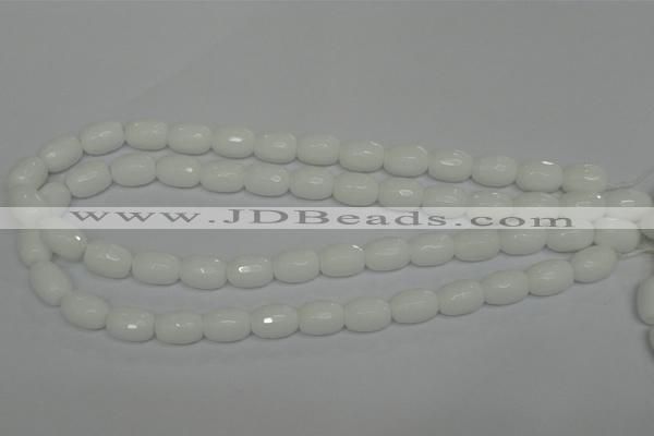 CPB41 15.5 inches 10*14mm faceted drum white porcelain beads