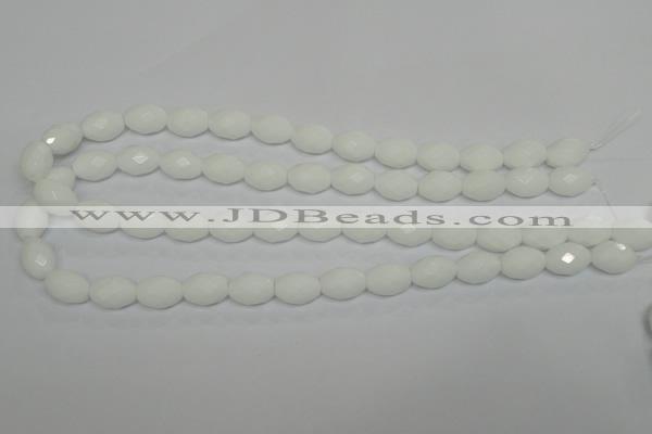 CPB46 15.5 inches 10*14mm faceted rice white porcelain beads