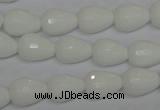 CPB51 15.5 inches 10*14mm faceted teardrop white porcelain beads