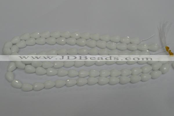 CPB51 15.5 inches 10*14mm faceted teardrop white porcelain beads