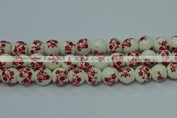 CPB614 15.5 inches 12mm round Painted porcelain beads