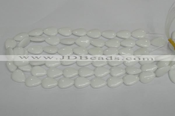 CPB91 15.5 inches 15*20mm flat teardrop white porcelain beads wholesale