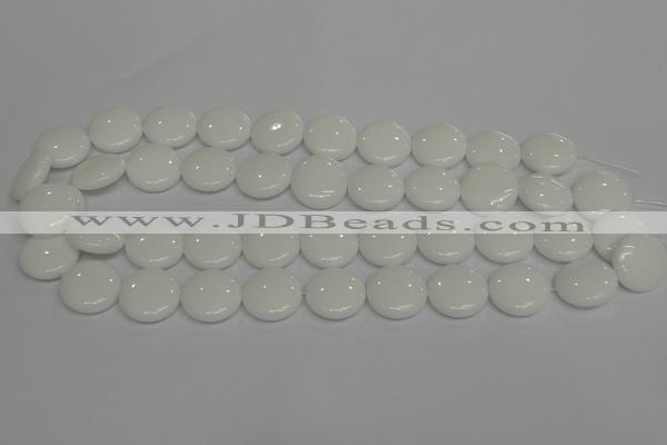 CPB98 15.5 inches 18mm flat round white porcelain beads wholesale