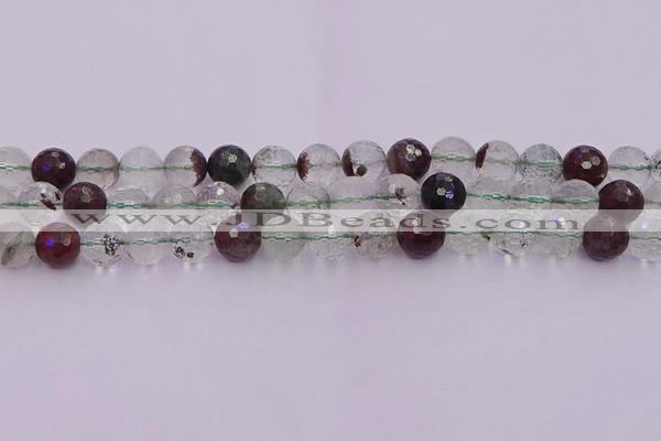 CPC12 15.5 inches 10mm faceted round green phantom quartz beads