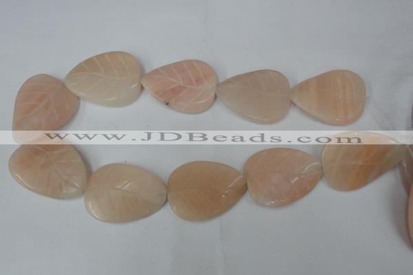 CPI159 15.5 inches 30*40mm carved leaf pink aventurine jade beads