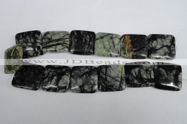 CPJ228 15.5 inches 30*30mm square green picasso jasper beads