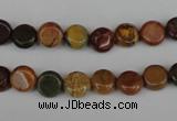 CPJ350 15.5 inches 8mm flat round picasso jasper gemstone beads