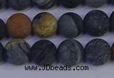 CPJ494 15.5 inches 12mm round matte black picasso jasper beads